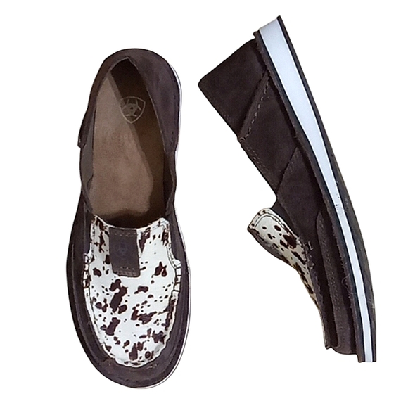 Ariat Cruiser Loafers in Chocolate Chip Suede Spotted Hair On Leather Slip On - Picture 7 of 13